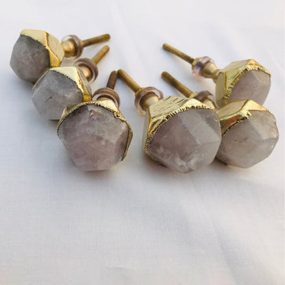 Rose Quartz Gem-Cut Cabinet Knobs, Gold