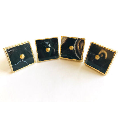 Set of 4 Square Black Agate Classic Vintage Finish Cabinet Drawer Pull Dresser Handle Knobs