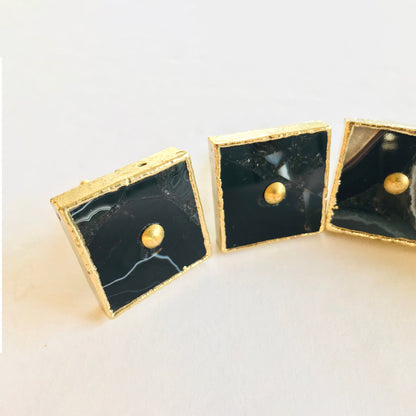 Set of 4 Square Black Agate Classic Vintage Finish Cabinet Drawer Pull Dresser Handle Knobs