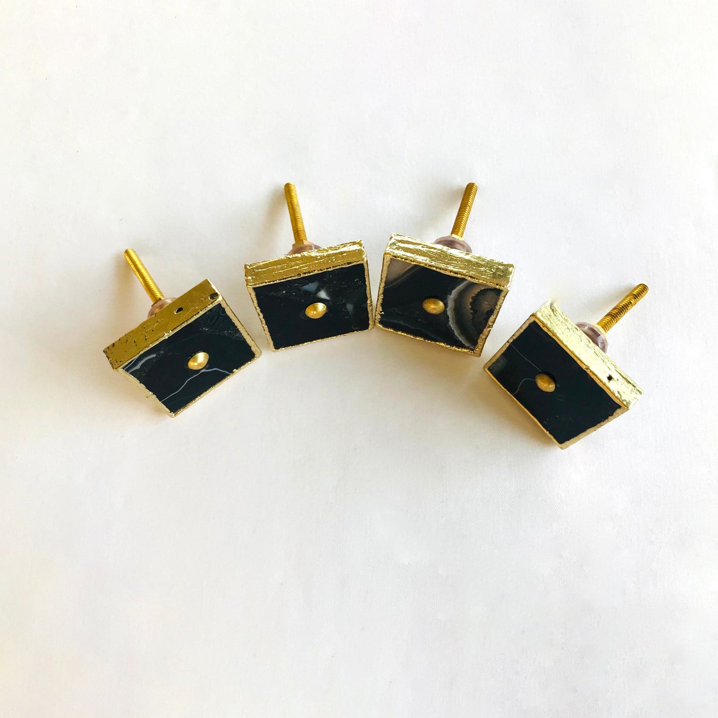 Set of 4 Square Black Agate Classic Vintage Finish Cabinet Drawer Pull Dresser Handle Knobs