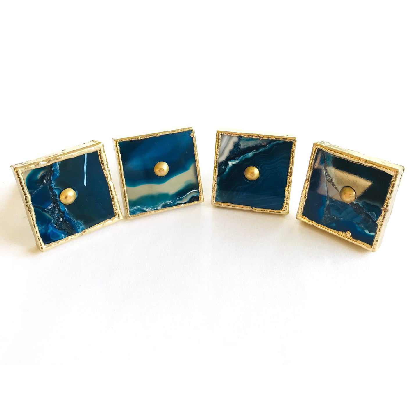 Set of 4 Square Blue Agate Classic Vintage Finish Cabinet Drawer Pull Dresser Handle Knobs