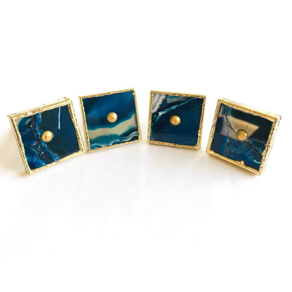 Set of 4 Square Blue Agate Classic Vintage Finish Cabinet Drawer Pull Dresser Handle Knobs
