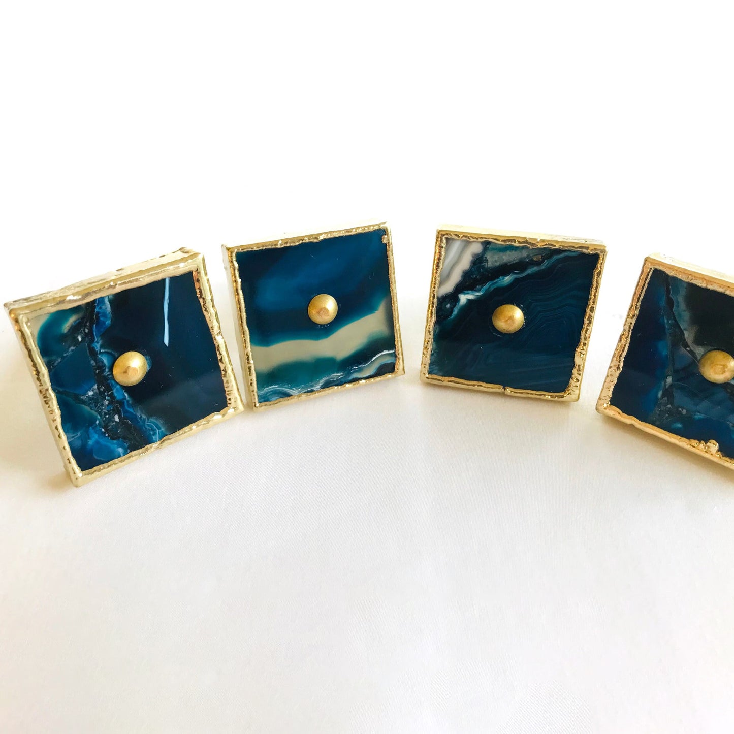 Set of 4 Square Blue Agate Classic Vintage Finish Cabinet Drawer Pull Dresser Handle Knobs