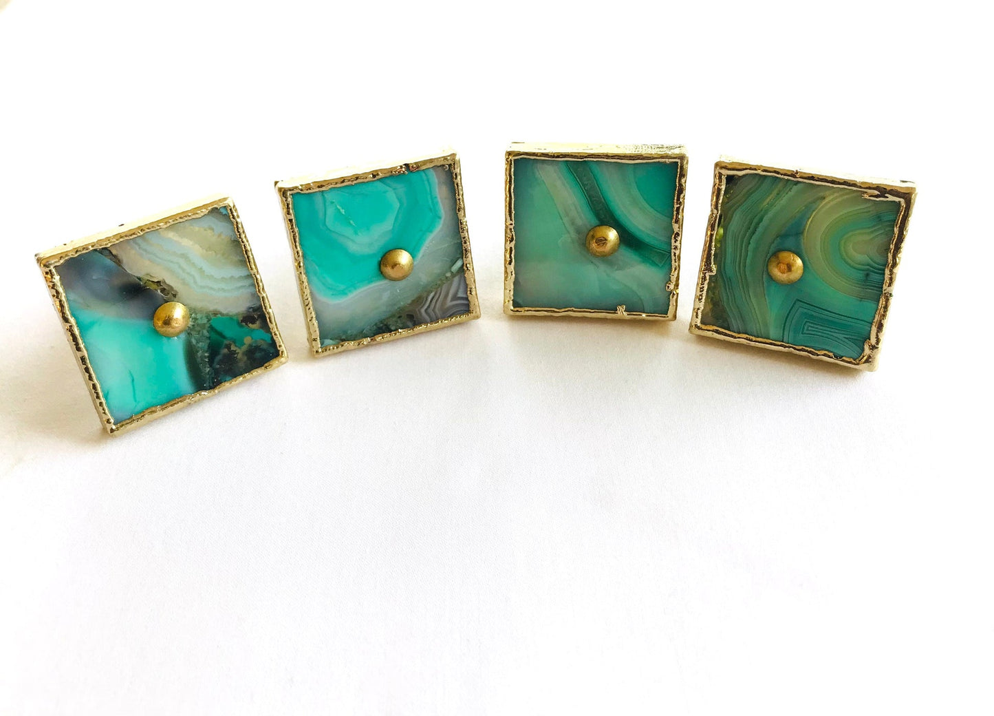 Set of 4 Square Green Agate Classic Vintage Finish Cabinet Drawer Pull Dresser Handle Knobs