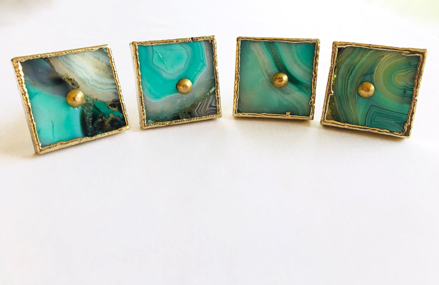 Set of 4 Square Green Agate Classic Vintage Finish Cabinet Drawer Pull Dresser Handle Knobs