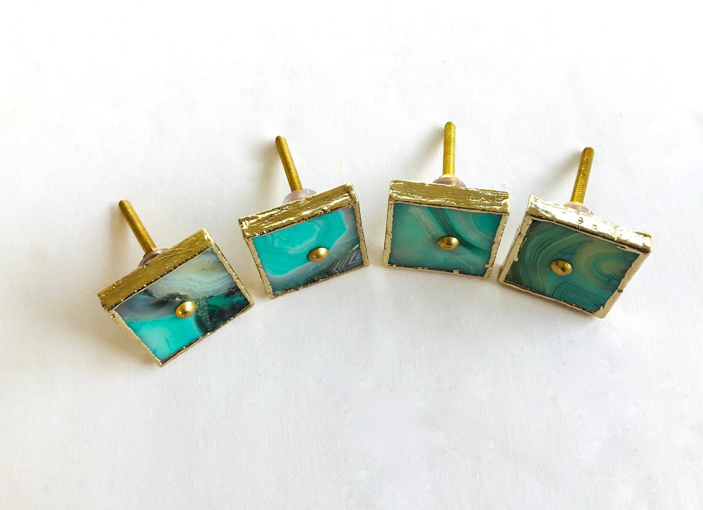 Set of 4 Square Green Agate Classic Vintage Finish Cabinet Drawer Pull Dresser Handle Knobs