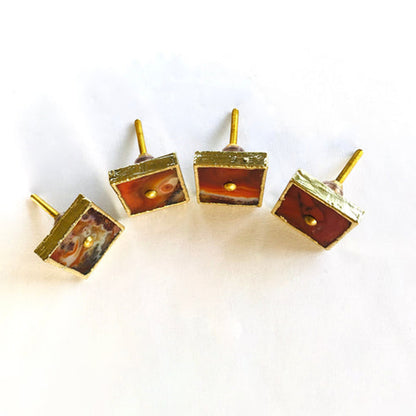 Set of 4 Square Red Agate Classic Vintage Finish Cabinet Drawer Pull Dresser Handle Knobs