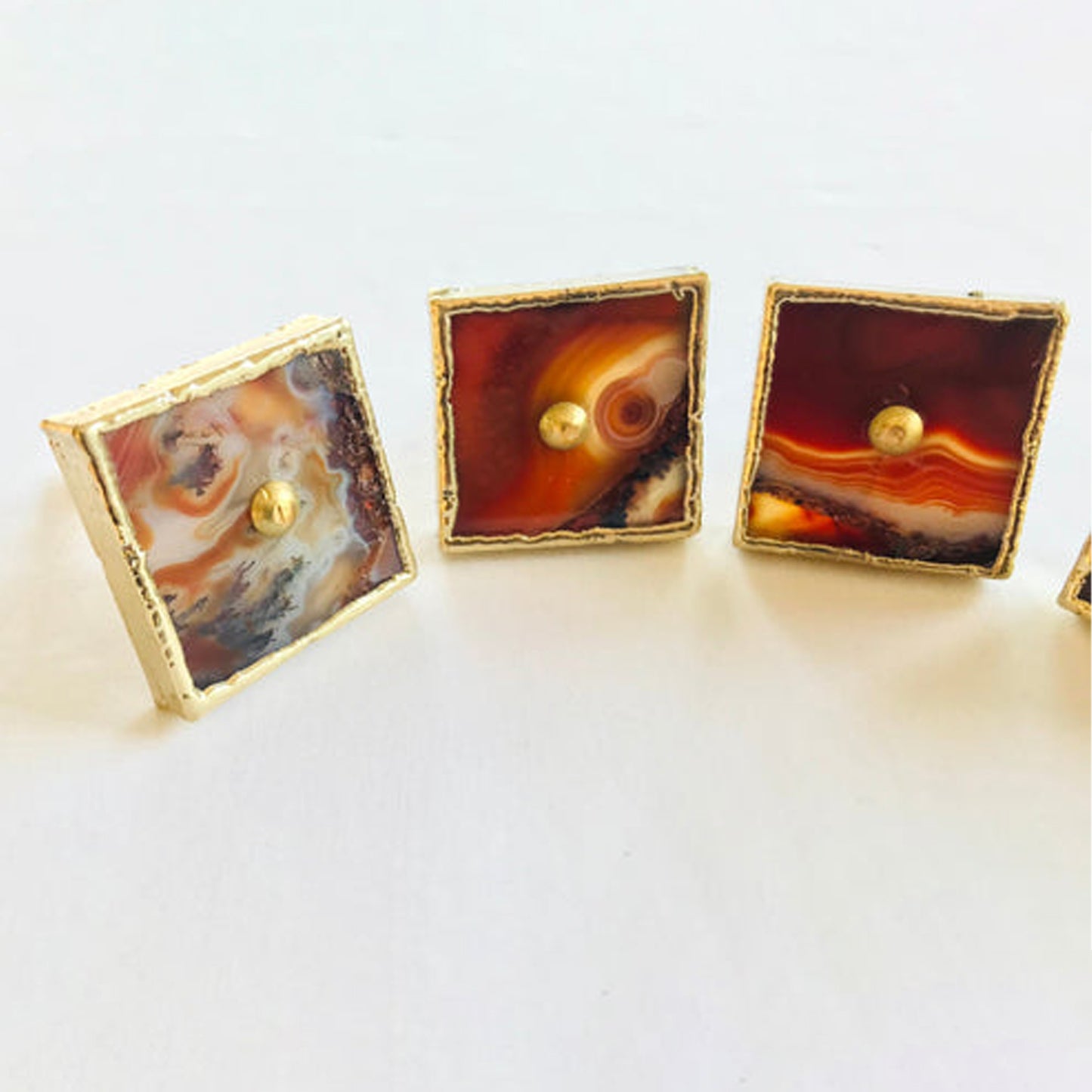 Set of 4 Square Red Agate Classic Vintage Finish Cabinet Drawer Pull Dresser Handle Knobs