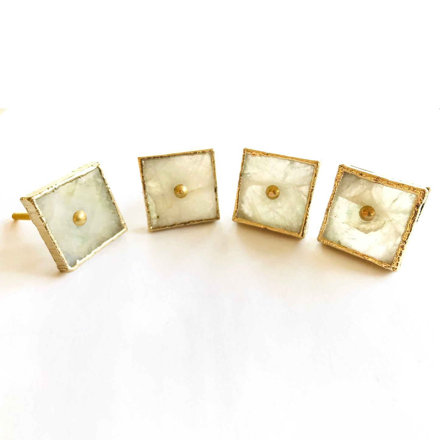 Set of 4 Square White Agate Classic Vintage Finish Cabinet Drawer Pull Dresser Handle Knobs