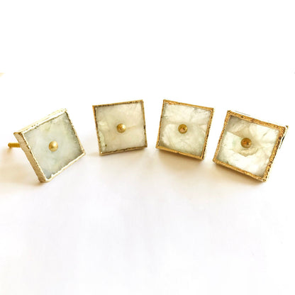 Set of 4 Square White Agate Classic Vintage Finish Cabinet Drawer Pull Dresser Handle Knobs