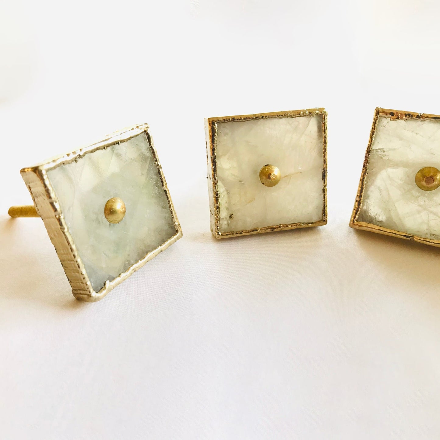 Set of 4 Square White Agate Classic Vintage Finish Cabinet Drawer Pull Dresser Handle Knobs