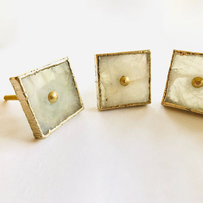 Set of 4 Square White Agate Classic Vintage Finish Cabinet Drawer Pull Dresser Handle Knobs