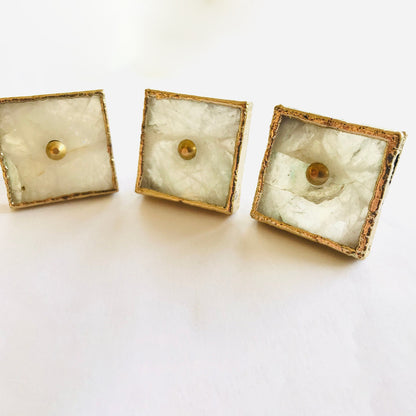 Set of 4 Square White Agate Classic Vintage Finish Cabinet Drawer Pull Dresser Handle Knobs