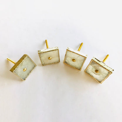 Set of 4 Square White Agate Classic Vintage Finish Cabinet Drawer Pull Dresser Handle Knobs