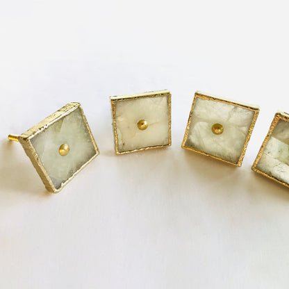 Set of 4 Square White Agate Classic Vintage Finish Cabinet Drawer Pull Dresser Handle Knobs