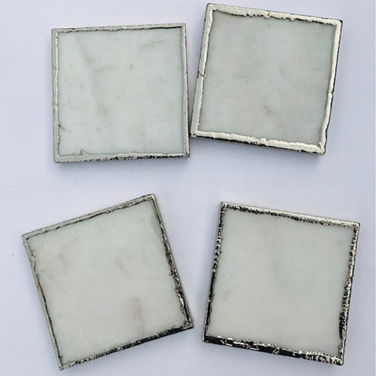 Set of 4 White Marble Plated Coasters/Personalised Momentos