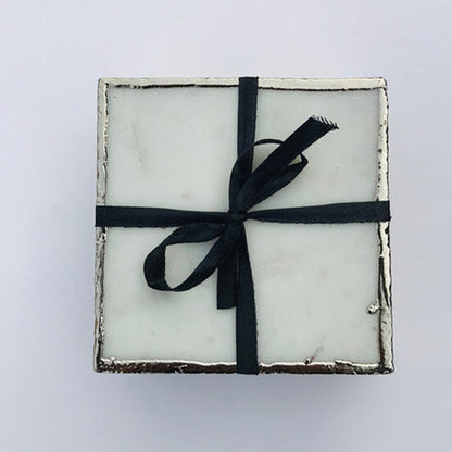 Set of 4 White Marble Plated Coasters/Personalised Momentos