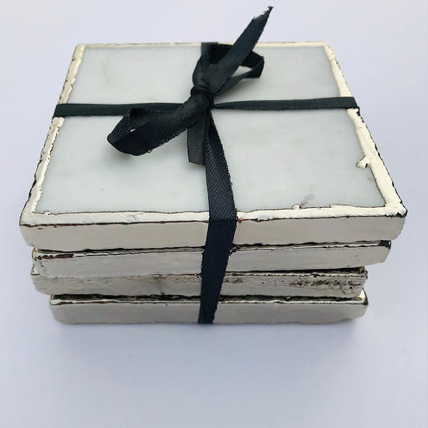 Set of 4 White Marble Plated Coasters/Personalised Momentos