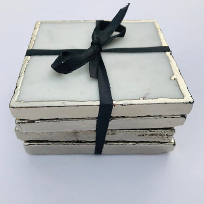Set of 4 White Marble Plated Coasters/Personalised Momentos
