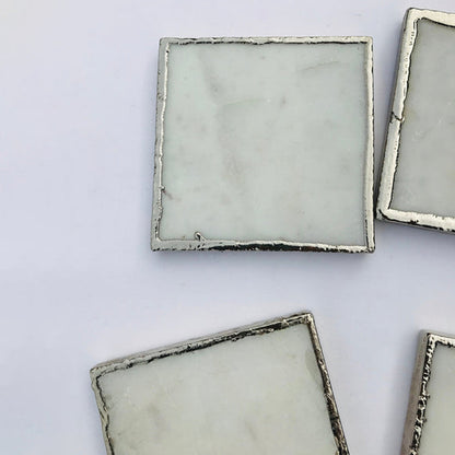 Set of 4 White Marble Plated Coasters/Personalised Momentos