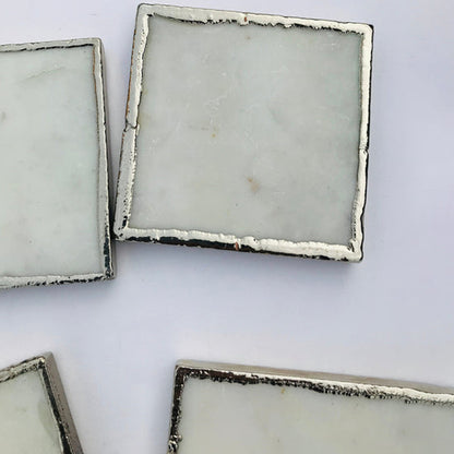 Set of 4 White Marble Plated Coasters/Personalised Momentos