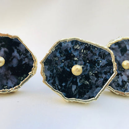 Gabbro slice knobs with gold edges and center pins