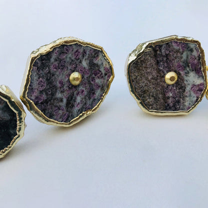 Two lepidolite slice knobs with lilac flecks