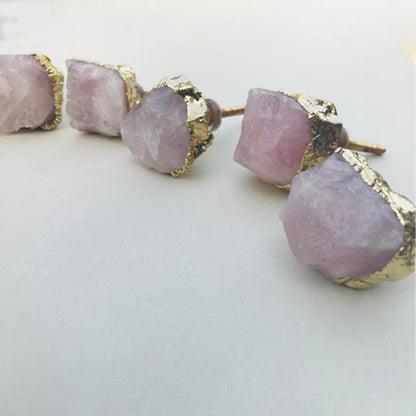 Set of 6 Rose Quartz Crystal Knobs Finish Cabinet Drawer Pull Wardrobe Dresser Interior Decorative Handle