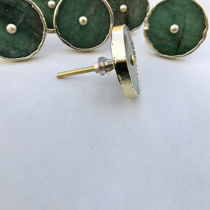 Round sage green agate knob turned to show its bolt