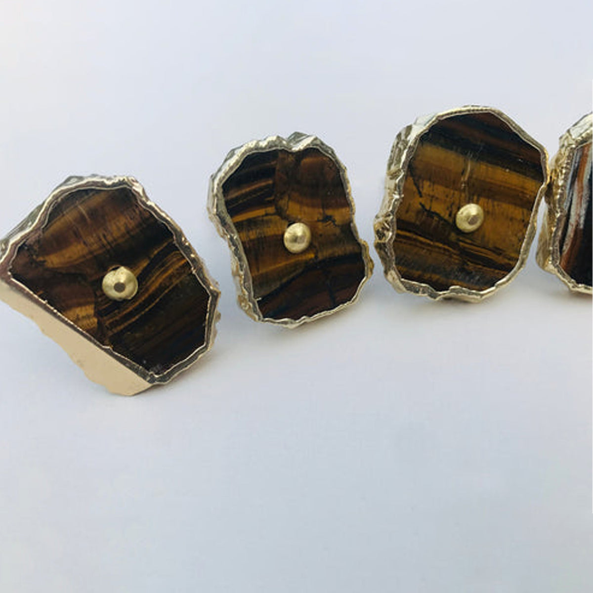 Tiger agate slice knobs in brown and honey bands