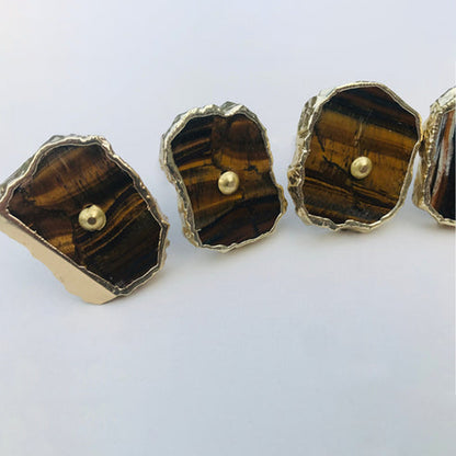 Tiger agate slice knobs in brown and honey bands