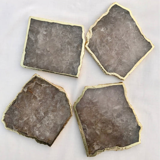 Smoky Grey Agate Quartz Aventurine Set of 4 Large Coasters/Personalised Momentos