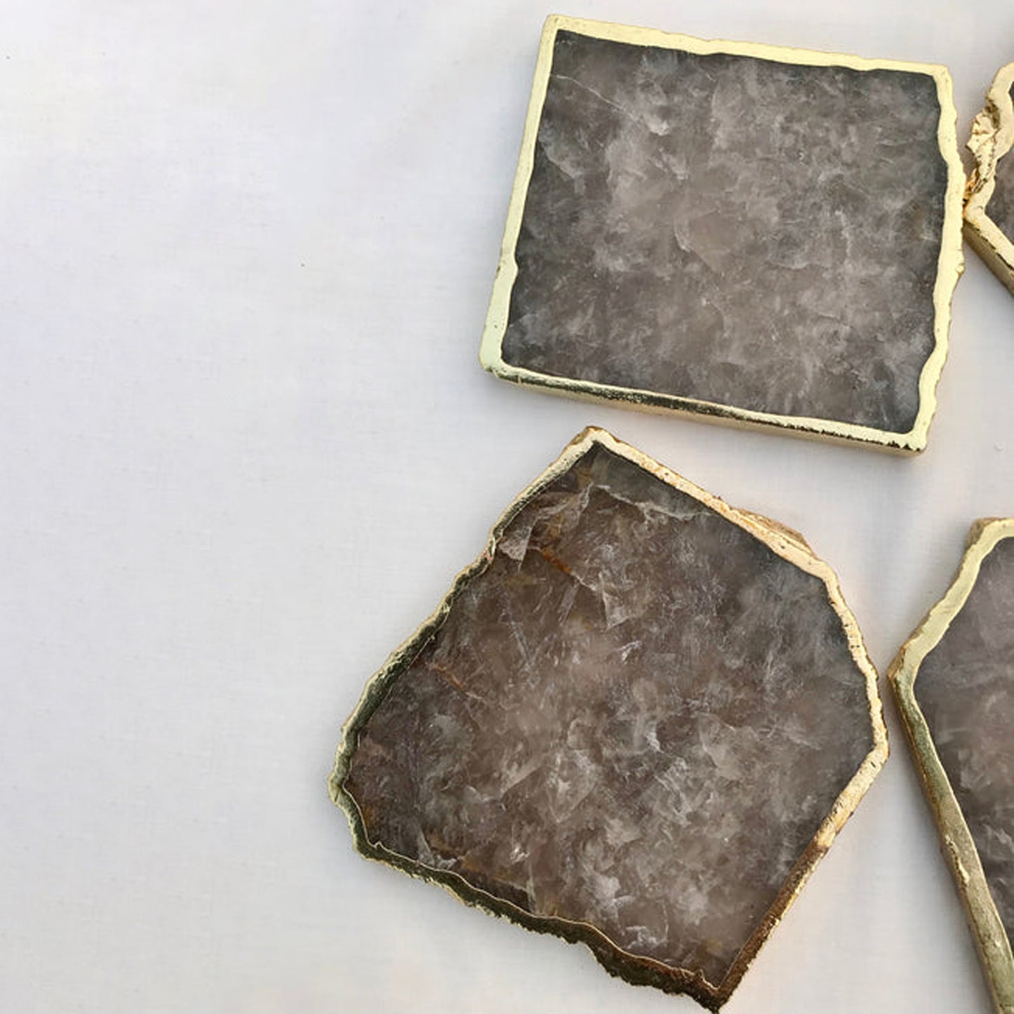 Smoky Grey Agate Quartz Aventurine Set of 4 Large Coasters/Personalised Momentos