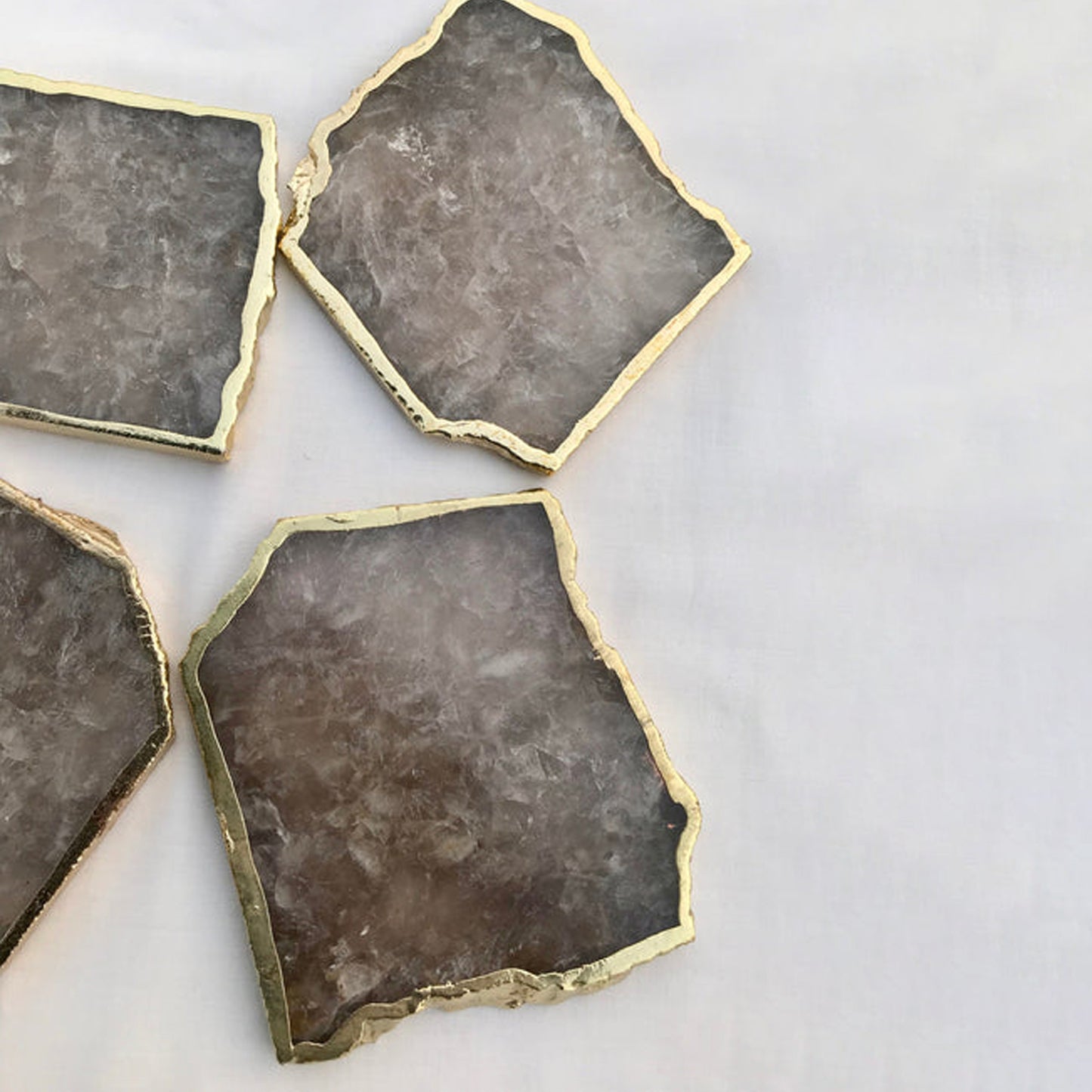Smoky Grey Agate Quartz Aventurine Set of 4 Large Coasters/Personalised Momentos