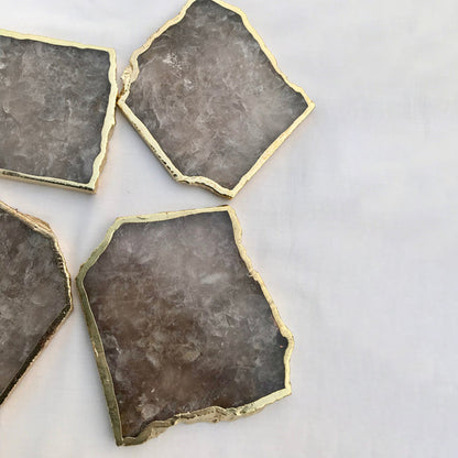 Smoky Grey Agate Quartz Aventurine Set of 4 Large Coasters/Personalised Momentos