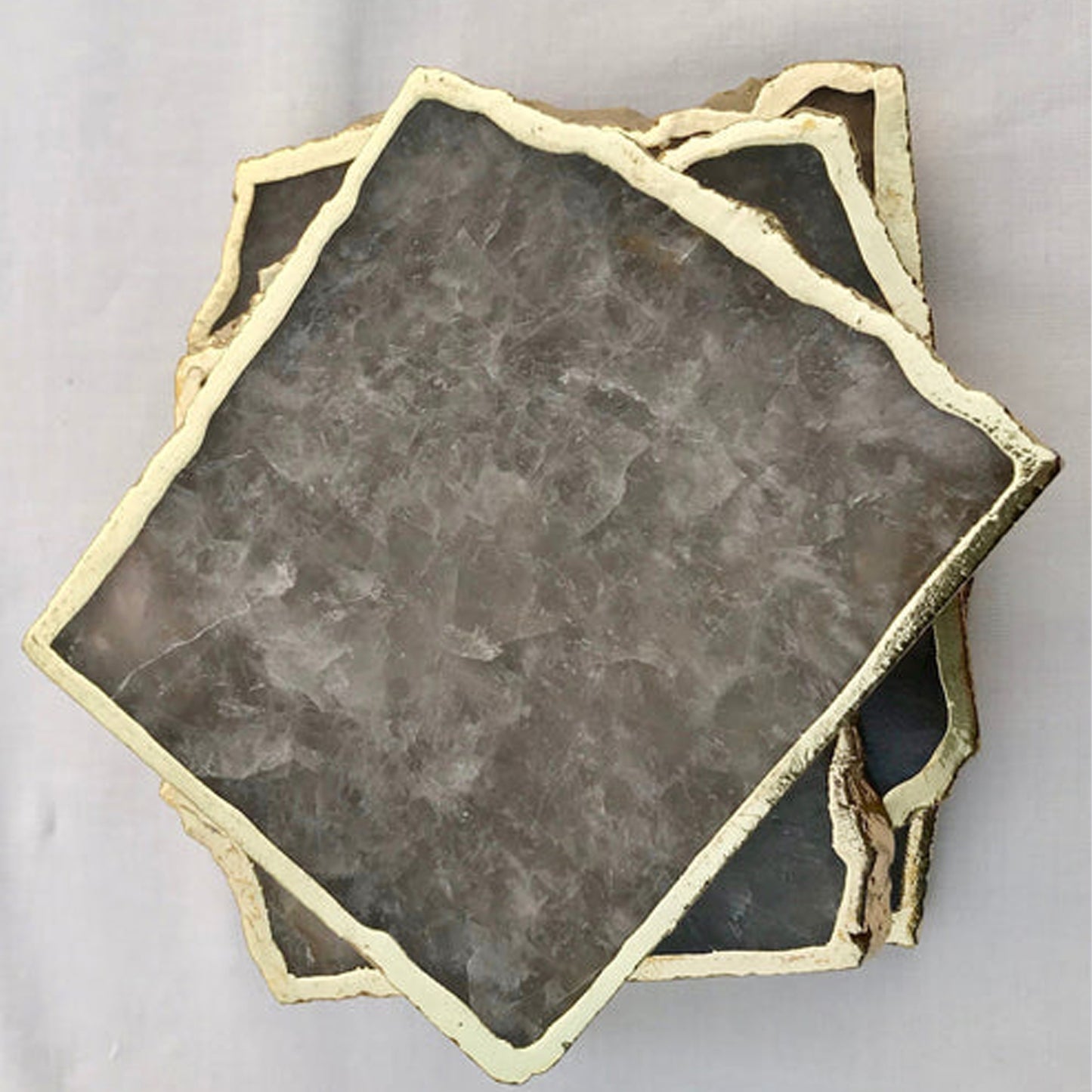 Smoky Grey Agate Quartz Aventurine Set of 4 Large Coasters/Personalised Momentos