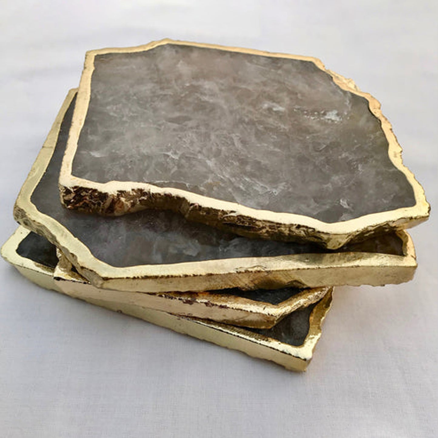 Smoky Grey Agate Quartz Aventurine Set of 4 Large Coasters/Personalised Momentos