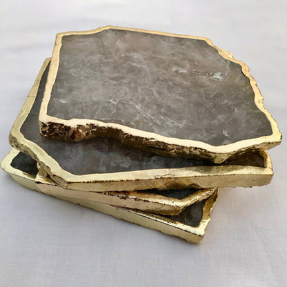 Smoky Grey Agate Quartz Aventurine Set of 4 Large Coasters/Personalised Momentos