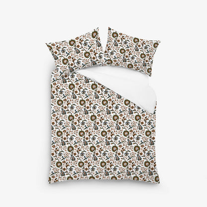 Sydney - 3 Piece Crewel Embroidered Duvet Set | Linen Cotton Mix | Embroidered Duvet Cover with Embroidered Pillowcases | Handmade | Soft