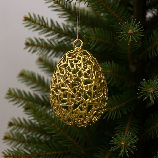 Heart Egg Christmas Ornament | Metallic Holiday Bauble in Gold, Silver & Antique | Set of 2 or 4