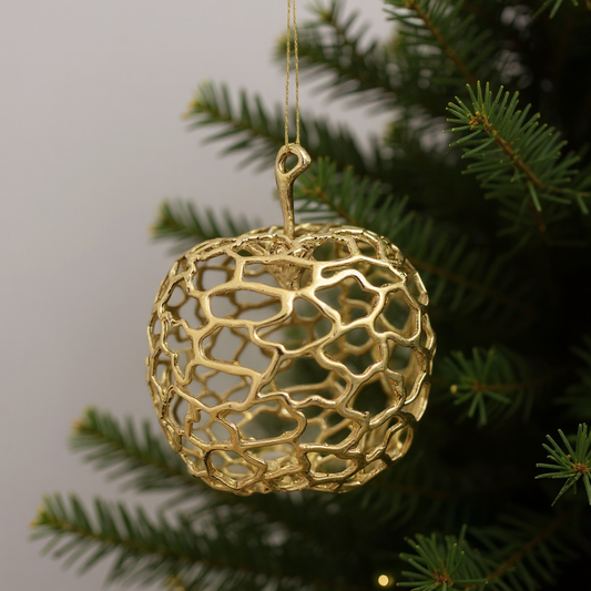 Apple Christmas Ornament | Metallic Holiday Bauble in Gold, Silver & Antique | Set of 2 or 4