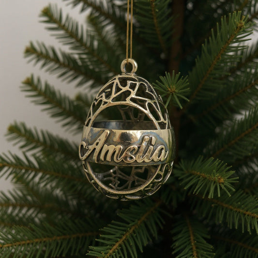 Personalized antique christmas bauble | open heart egg name ornament | set of 2 or 4