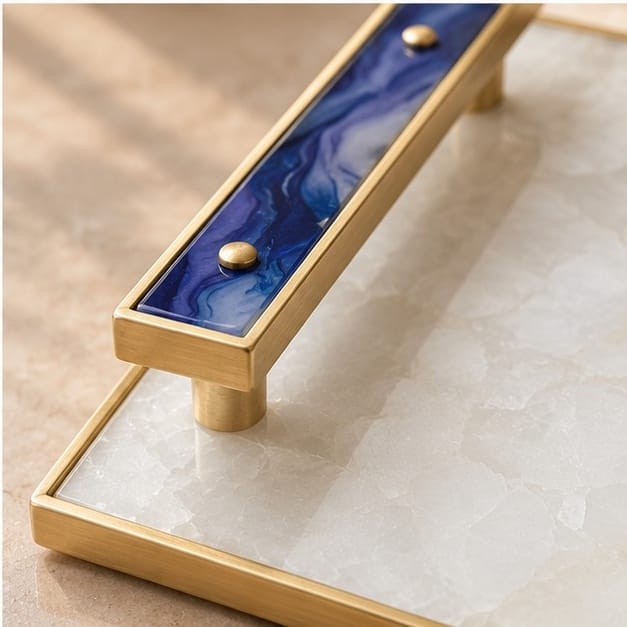 White Crystal Agate Serving Tray with Purple Agate Handles