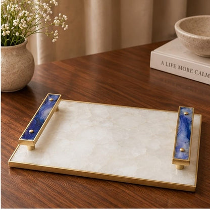 White Crystal Agate Serving Tray with Purple Agate Handles