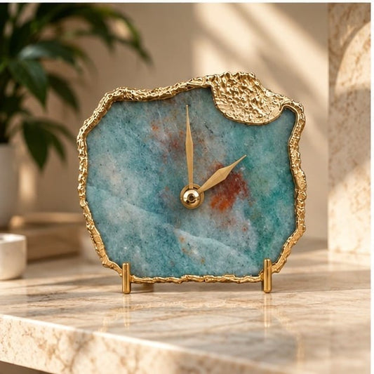 Gray Green Aventurine Agate Desk/Wall Clock