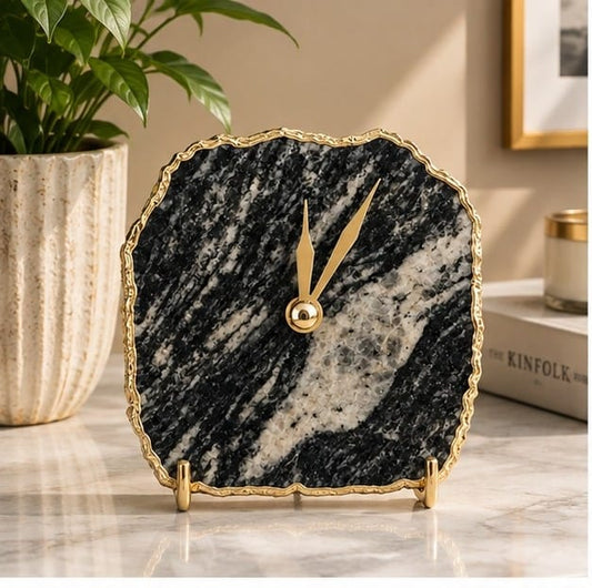 Black And White Zebra Agate Desk/Wall Clock