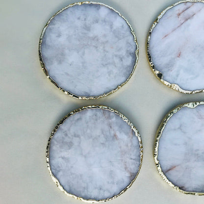 White Agate Hand Rounded Coasters - Set of 4 Large Coasters/Personalised Momentos