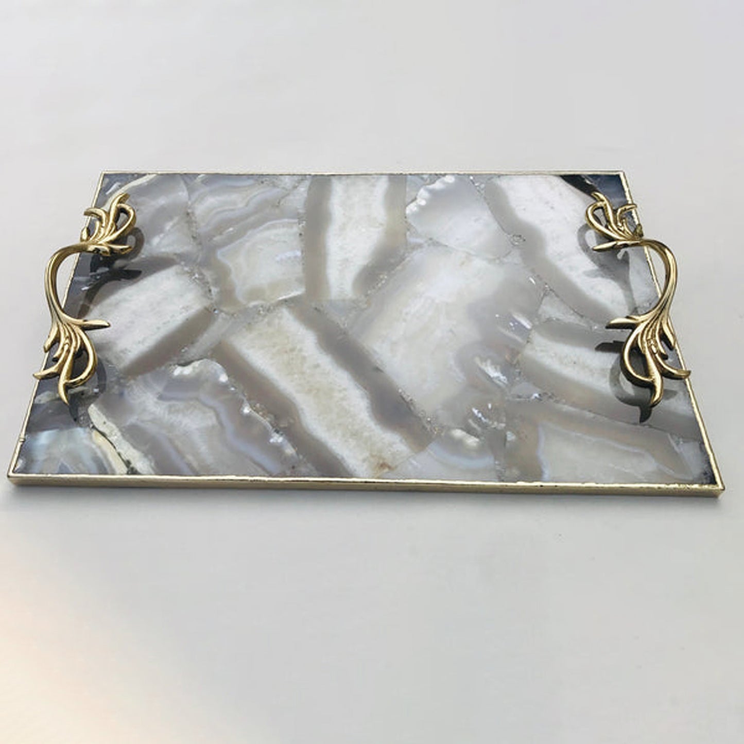 Wild Agate Serving Tray With Brass Handles