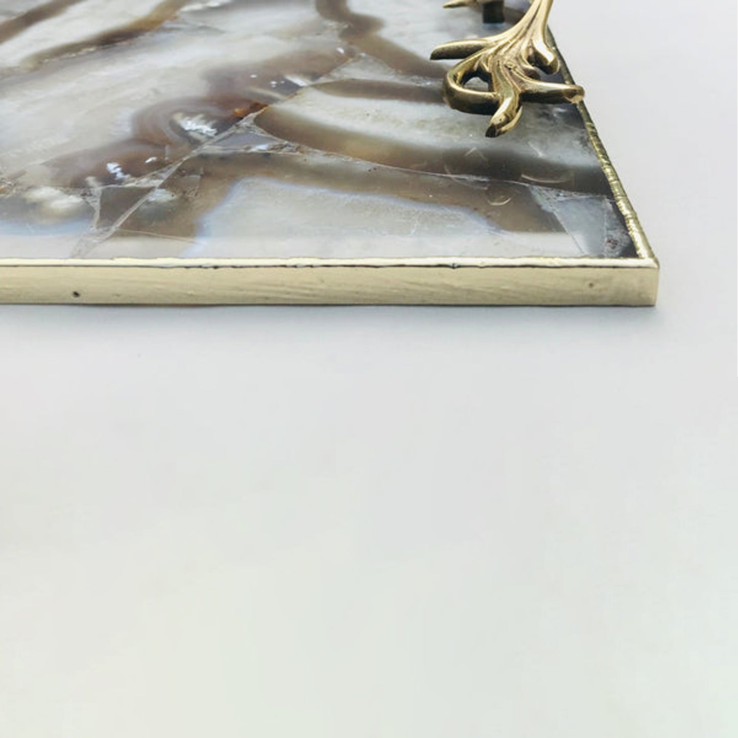 Wild Agate Serving Tray With Brass Handles