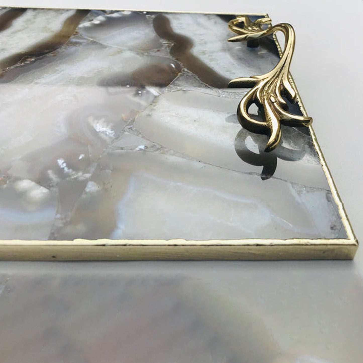 Wild Agate Serving Tray With Brass Handles